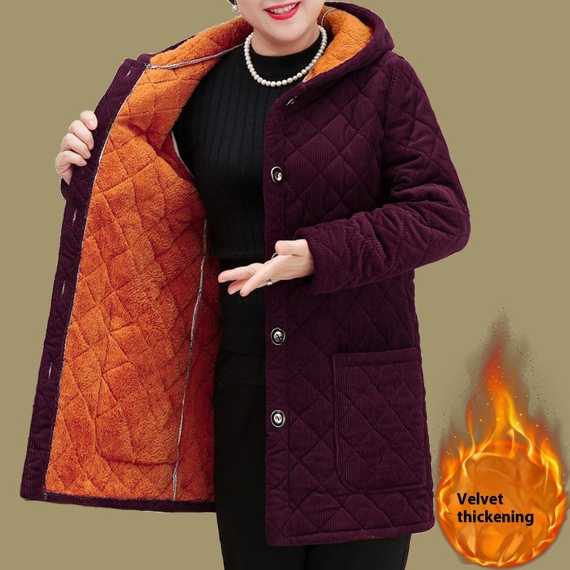 Western Style Mid-length Corduroy Cotton-padded Coat Middle-aged And Elderly