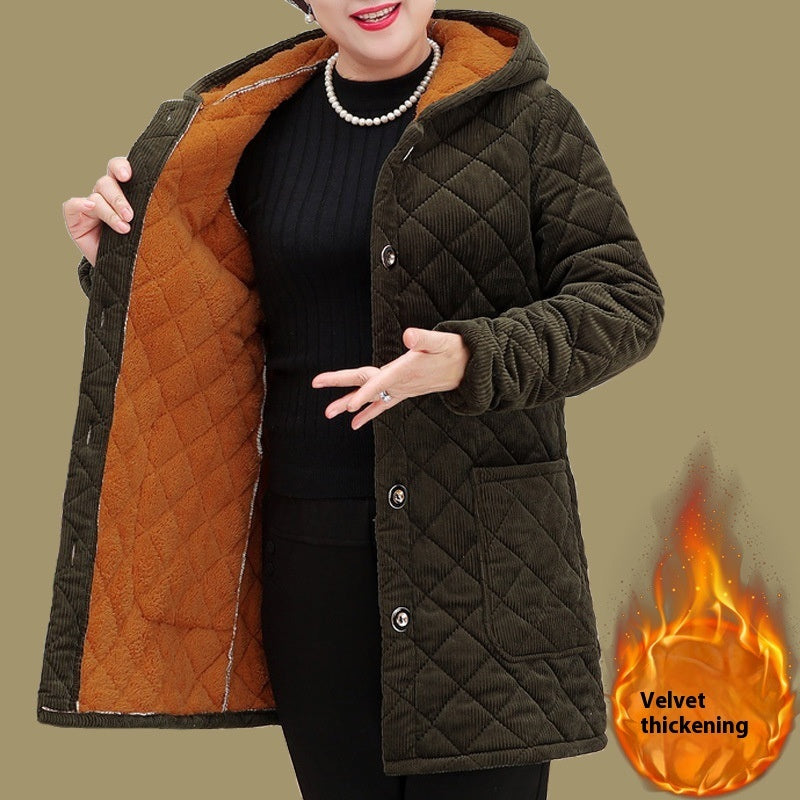 Western Style Mid-length Corduroy Cotton-padded Coat Middle-aged And Elderly