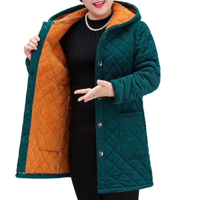 Western Style Mid-length Corduroy Cotton-padded Coat Middle-aged And Elderly