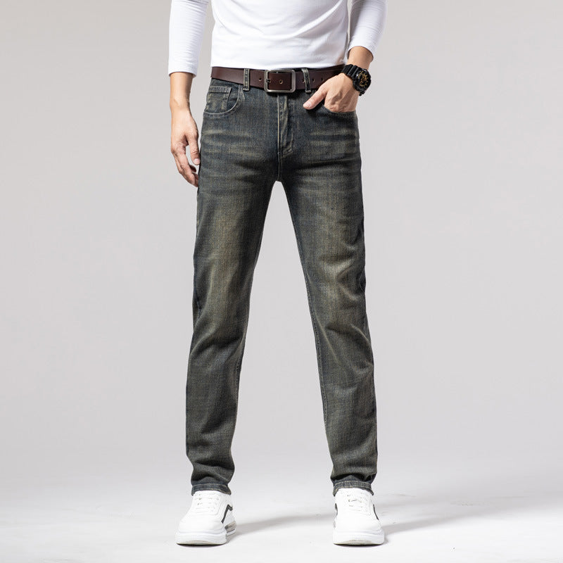 Men's Straight Stretch Slim Retro Running Volume Versatile Retro Men's Long Jeans