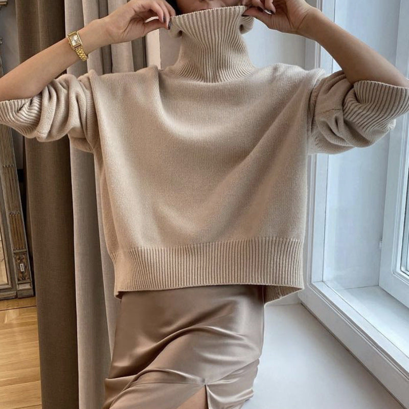 Women's Multi-color Turtleneck Solid Color Sweater Loose Pullover Stand Collar