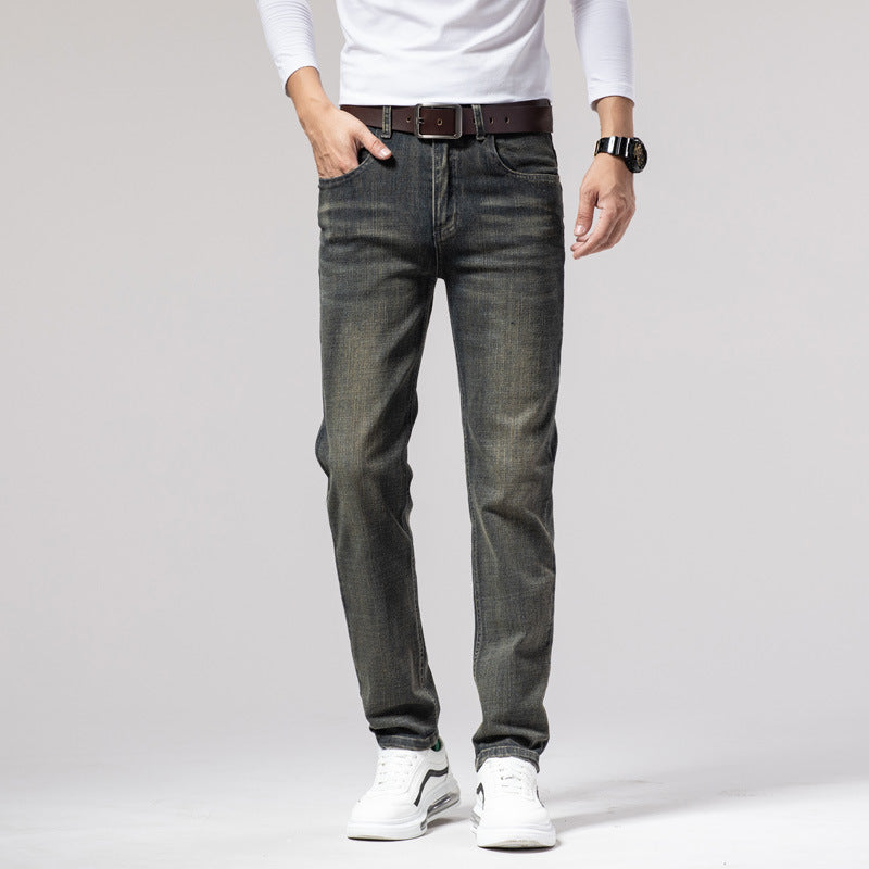 Men's Straight Stretch Slim Retro Running Volume Versatile Retro Men's Long Jeans