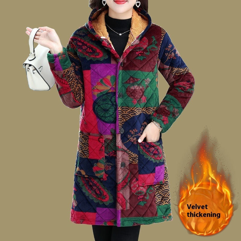 Western Style Mid-length Corduroy Cotton-padded Coat Middle-aged And Elderly