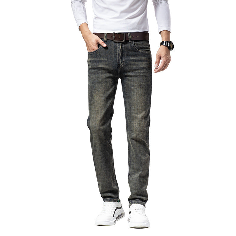 Men's Straight Stretch Slim Retro Running Volume Versatile Retro Men's Long Jeans