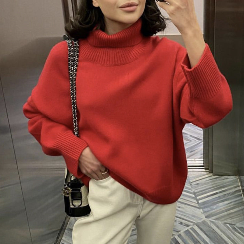 Women's Multi-color Turtleneck Solid Color Sweater Loose Pullover Stand Collar